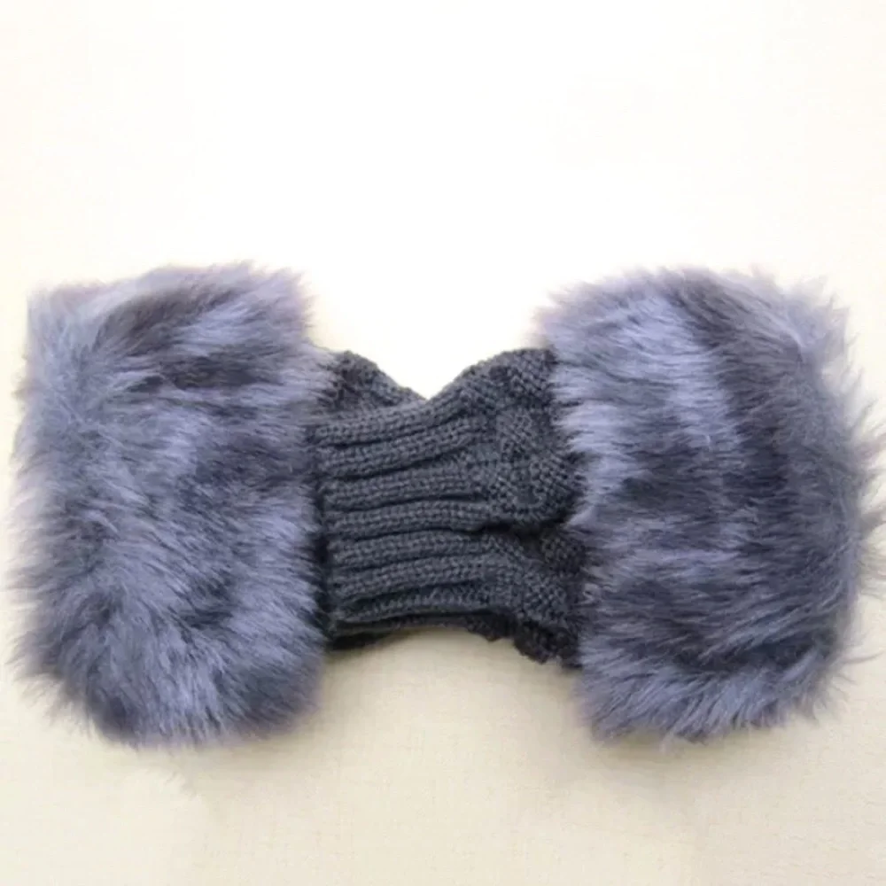 Red Faux Fur Fingerless Magic Stretchy Cropped Warm Winter Sweater Knit Gloves